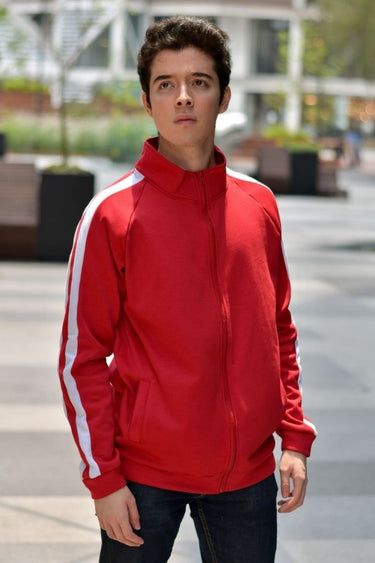 Sudadero Full Zipper Rojo de Franja Blanca Doble